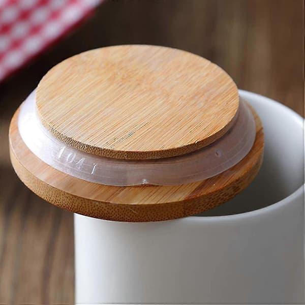 Set med 2 keramiska matburkar med bambulock - Keramiska kaffeburkar
