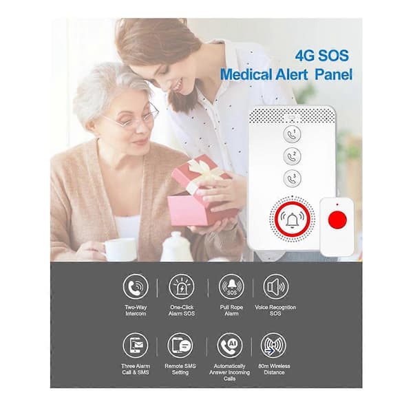 Nødalarm System 4G 433MHZ SOS Toveis Intercom Anrop EU Plugg