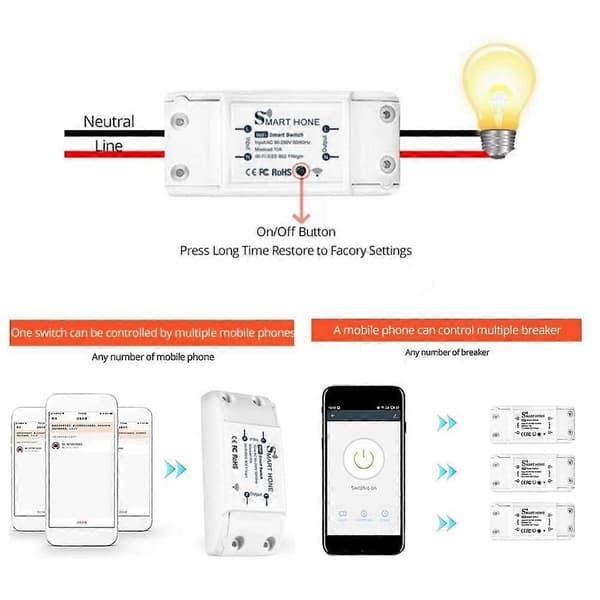 Smart Switch Tuya Smart Home Wifi Switch Mobiltelefon Trådlös Fjärrkontroll Timing Mini Switch Wi White
