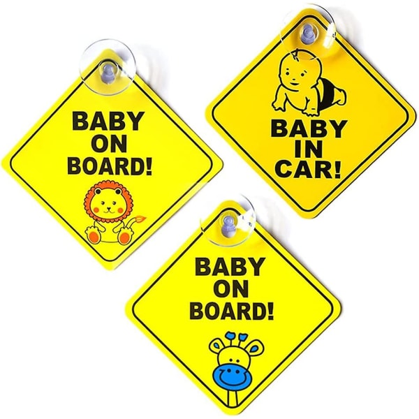 Baby ombord skylt, baby ombord klistermärken 3-pack Baby ombord bildekal med sugkopp för barn Bilsäkerhetsvarningar