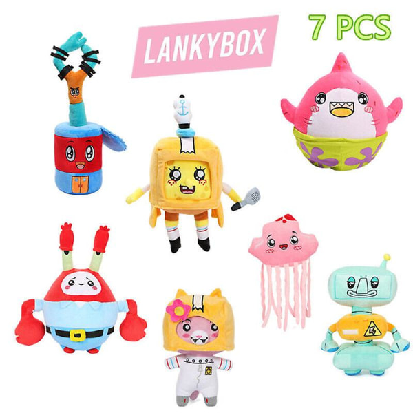 Lankybox Ocean Series Ghost/rocky/robot/foxy Svampbob Fyrkant Plyschleksak Kid 7Pcs-ABCDEFG