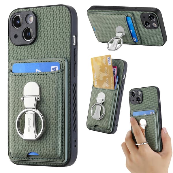 Etui til iPhone 15 Pro grønn roterende ring spenne kortholder