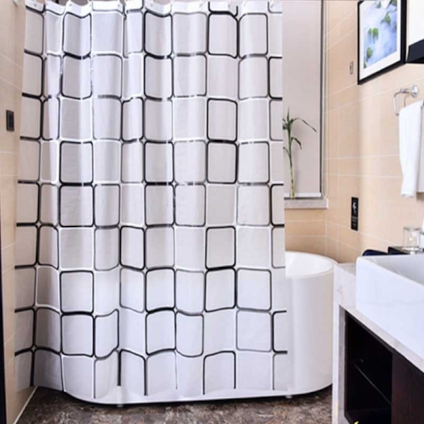 Badeværelsesforhæng Vandtæt Badeforhæng PEVA Moderne Geometrisk Ternet Mønster Bondehus Hjem Dekoration Gennemskinnelig shower curtain 150x180cm
