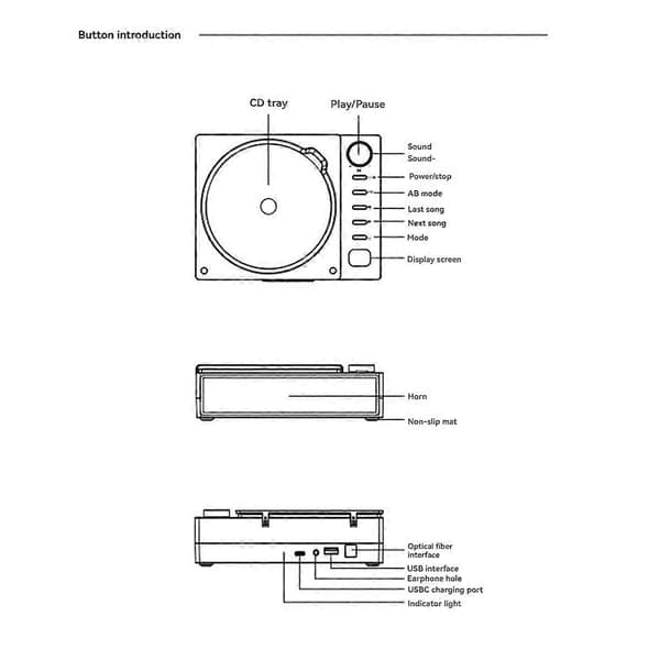 Portable CD Player Bluetooth Digital Optical Output Audiophile Sound Player Built-in 2000mAh High-Capacity Battery B