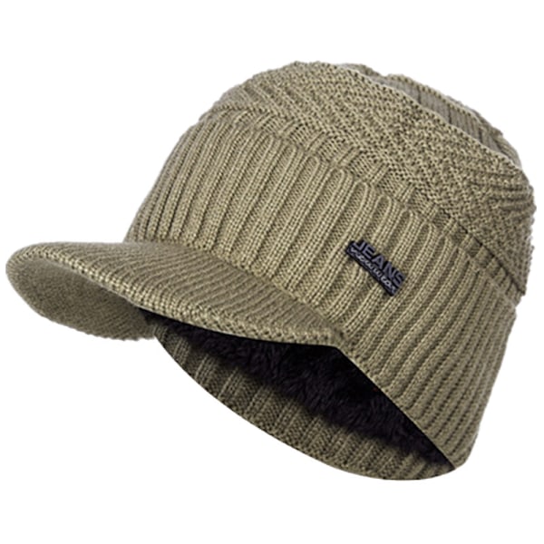 Unisex Varme Vinterhatte Stilfuld Tilføj Pelsforet Blød Hue Med Skygge Tykke Vinterstrikkede Hatte Til Mænd & Kvinder Dropshipping Khaki 56-60
