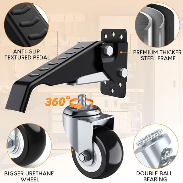 Workbench Caster Kit, 300kg Capacity, 4 Heavy Duty Retractable Workbench Casters, Steel Construction Polyurethane Wheels