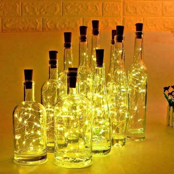 15 LED-pullonvalot, LED-pullonvalosarjat, 2m 20 LED-pullonvalot, kuparilankakoriste, lämmin valkoinen