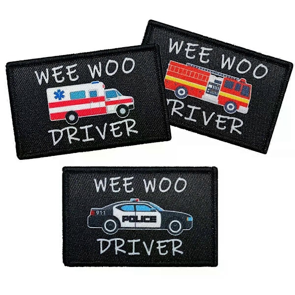Wee Woo Driver Patch - Politibil, ambulansepersonell eller brannbilfører - Morsom 2\"x3\" avtakbar patch med borrelås ambulance EMT