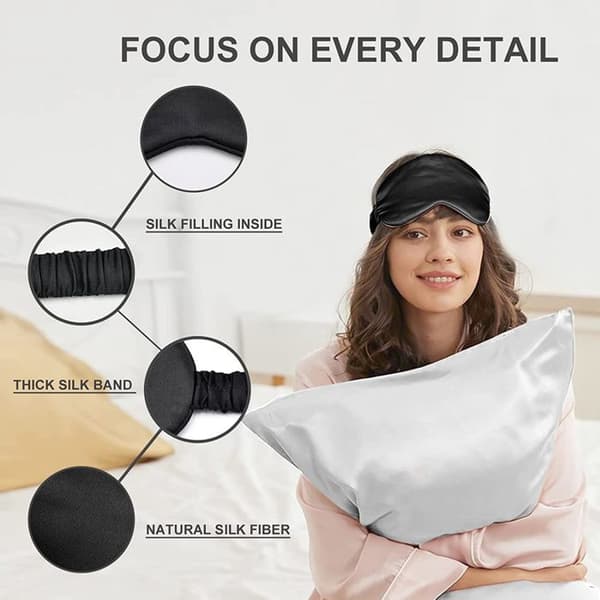 1 Sovemaske, imitasjonssilke, ørepropper, sateng scrunchie, reise, fly.