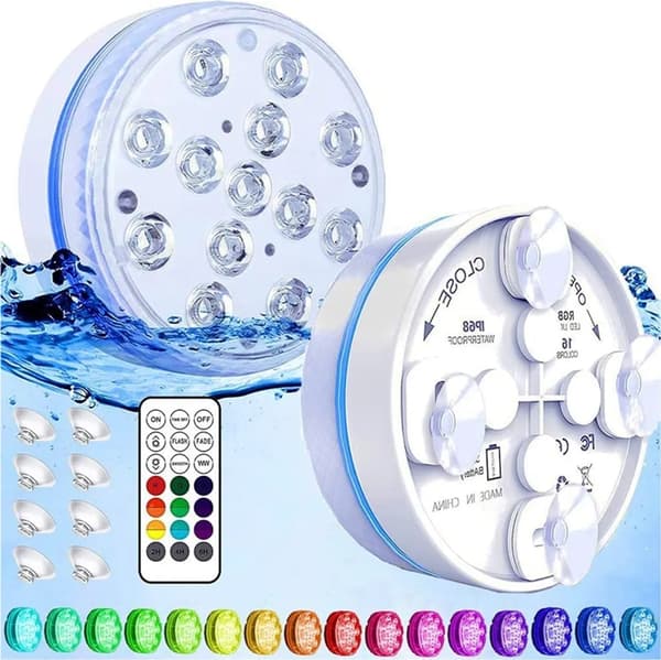 2x 7cm Pool Lighting with Suction Cup Underwater Light Waterproof Diving Lamp with Remote Control-XF15-