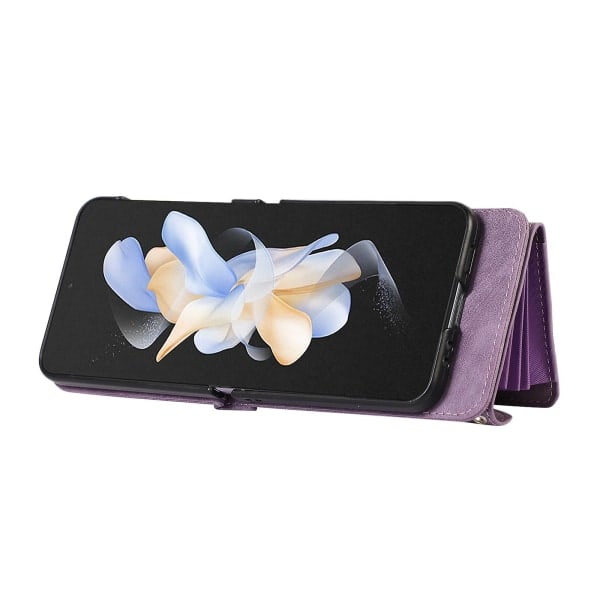 Mobilveske med støtte for Samsung Galaxy Z Flip4 5g RFID-blokkerende kortlommebok PU-lær+TPU-skall Lilla