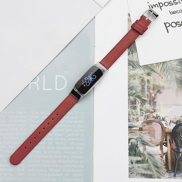 For Fitbit Luxe Leather Watch Band, Størrelse:S(Svart) Red