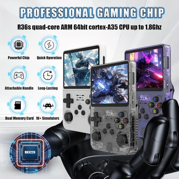 R36S Retro Handheld Game Console with 3.5-inch IPS Screen, 64GB TF Card Pre-installed with 10,000+ Games, Open Source Linux System, Orange Orange