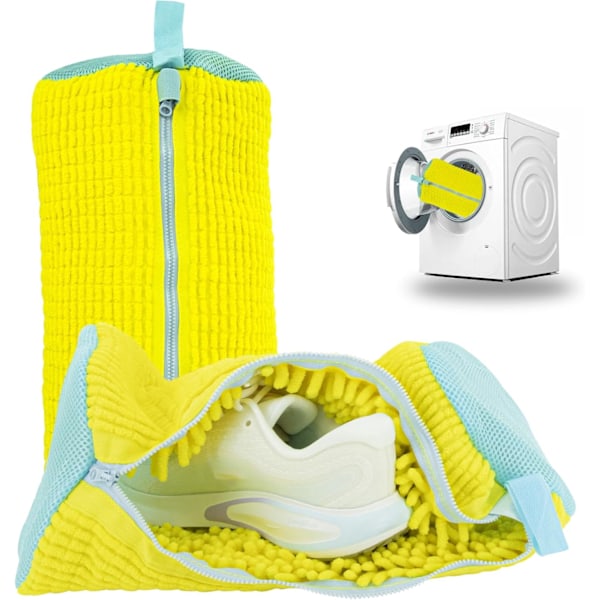 2 STK Skovaskemaskinposer, Vaskeposer for sko for vaskemaskin og tørketrommel, Gjenbrukbar og slitesterk skovaskepose med glidelås, Rengjøringspose for tennissko f Yellow 2pcs