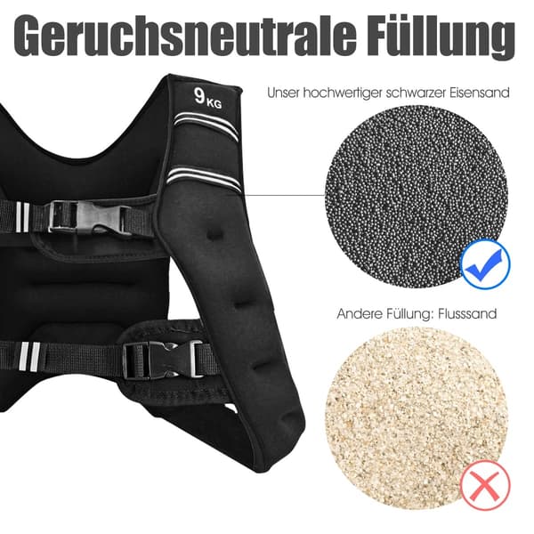 Vektvest, 9 kg, justerbar, reflekterende stropper 9500