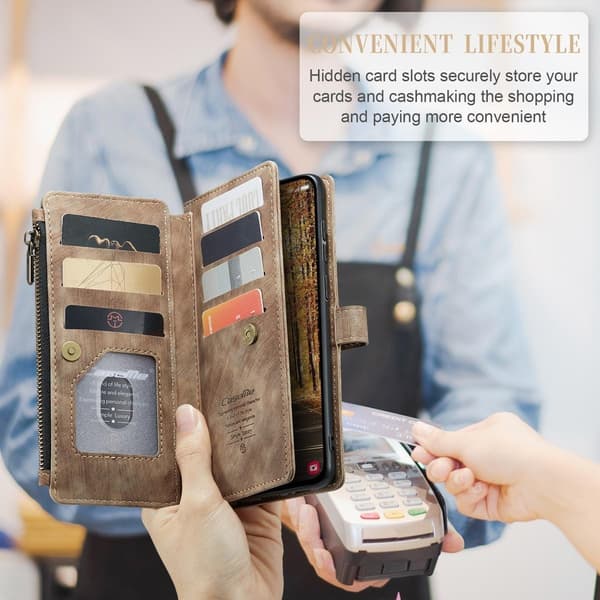 (For Samsung A16) Retro Leather Wallet Case with Detachable Wrist Strap and Multiple Card Slots blå