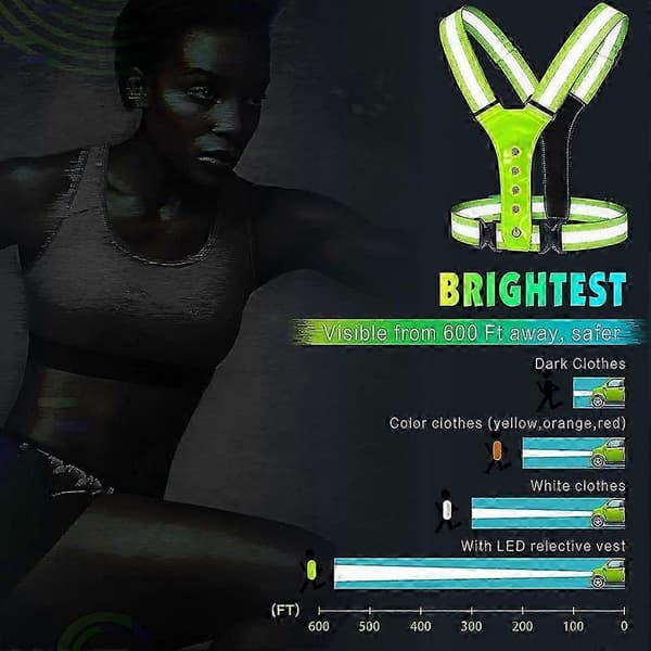 LED Reflekterende Løbevest, Justerbar Elastisk Løbeudstyr LED Lysende Vest Perfekt til Løb, W green
