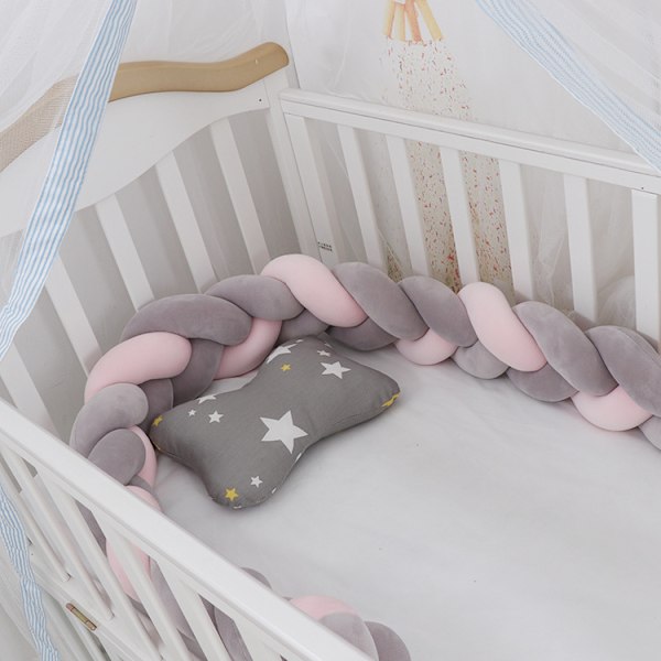 Baby roterande rak säng, sängskena dekoration, handgjord tresträngad fläta Grå Rosa Grå Rosa Grå Rosa Grey Pink 2 meters