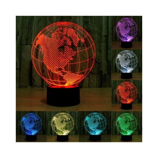 3D-lampa America Globe Style 7 Färg Missfärgning Kreativ Visuell Stereo 3D Touch Switch LED Nattbordslampa
