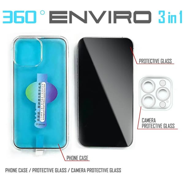 3IN1 ENVIRO 360° Kompatibel med iPhone 13 2 st sk\u00e4rmskydd