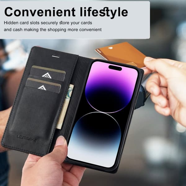 LC.IMEEKE iPhone 15 Pro Pungcover i Kunstlæder - Sort