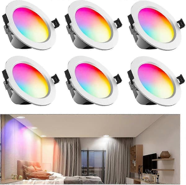 6-pack 10W Dimbar LED Infälld Takbelysning - 800lm, RGB+CCT, AC85-265V, Bluetooth, Idealisk för Vardagsrum