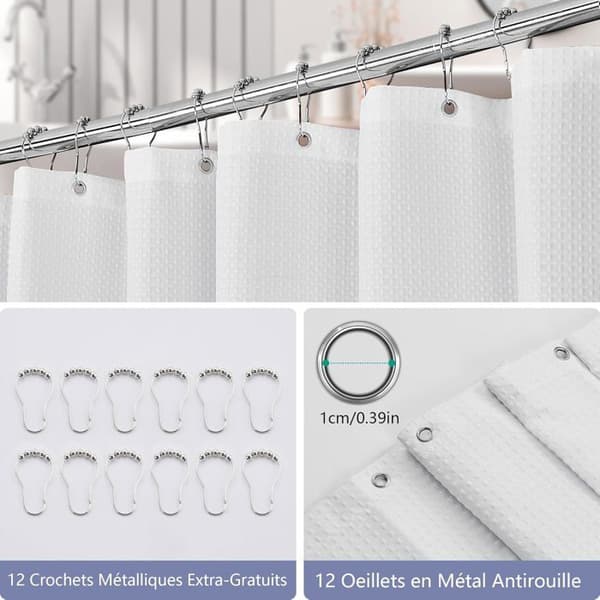 XJYDNCG Vattentätt Duschdraperi 180x180cm - Polyestertyg - med 12 Krokar - Vit