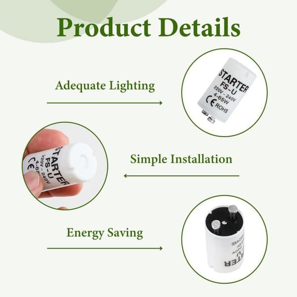 10 stk. neonstartpærer, universelle LED-lysstofrørsstartere 4-65W 220-240V, kompatible med lysstofrør og neonrør