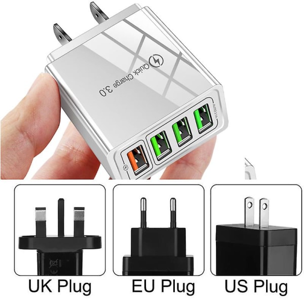 Mobiltelefonladdare 4 portar 5.1A USB multifunktion snabb väggladdstation power UK USA Australien kontakt White US plug