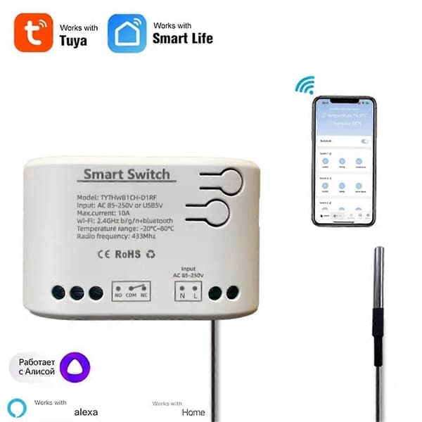 Tuya Smart Life WiFi Switch Relä Temperaturövervakning Termostat Sensor Passiv Torrkontakt Relä AC 85-250V