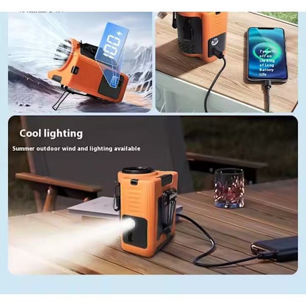 utendørs midjevifte med 10000mah usb-lading, langvarig smart bærbart batteri, led-lys, liten vifte Green
