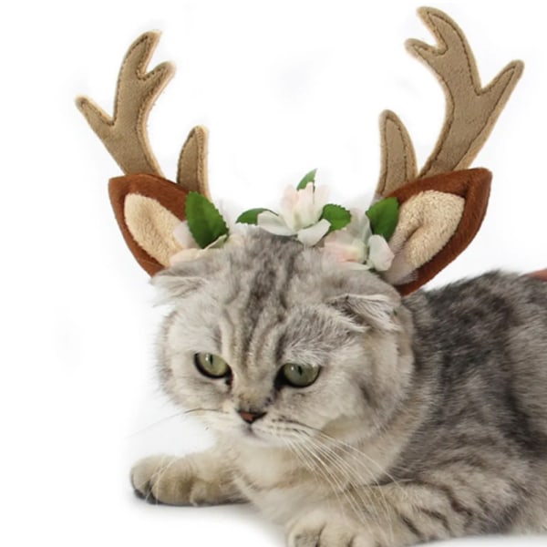 Julehjorte Hovedbøjle til Kæledyr, Blomsterdekoration, Xianqisen, Hovedbeklædning til Fest og Festival, Kompatibel med Kat og Hund