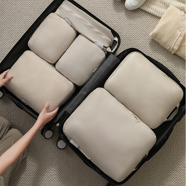 Resekompressionsväska Bagage Resväska Förvaringsväska Platsbesparande Kläder Handduk Skor Organizer Väska Vattentät Vikbar Väska Grey- 6 pcs set