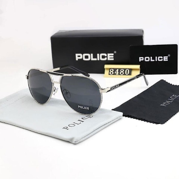 Police Solglasögon för män Polariserade Uv400 Pilotglasögon Körglasögon Silver