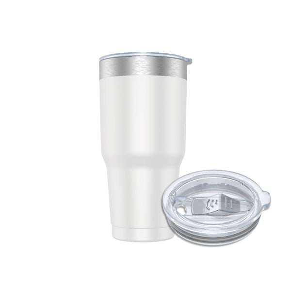 Kaffetermosmugg 900ml (10 färger) och tekopp för hand eller bil - Termosmugg i rostfritt stål med lock, rostfri stålkopp. White