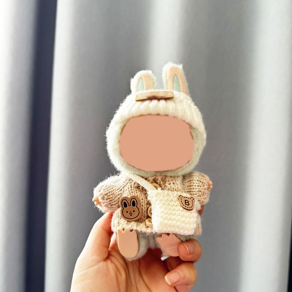 Kläder för Labubu (INGEN Docka), Hatt & Jumpsuit Set för 17cm Labubu Tillbehör Kostym Off-white