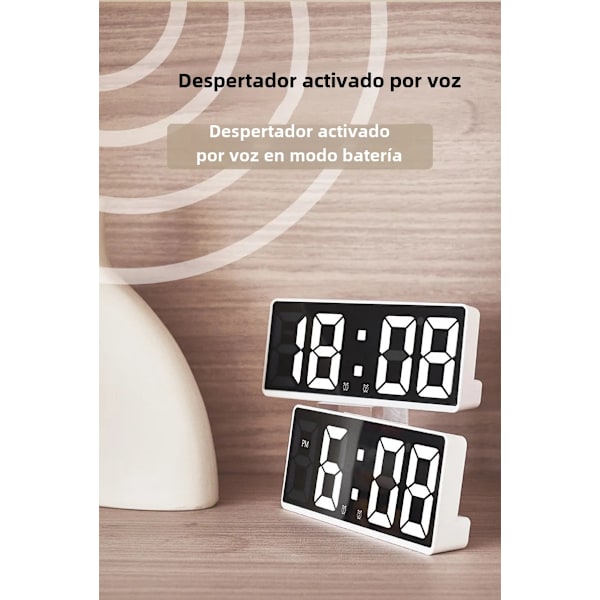 Akryl/Spegel Digital Väckarklocka Voi Contr (Batteridriven) Bordsklocka Snooze Nattläge 12/24H Elektroniska LED-klockor White Mirror C