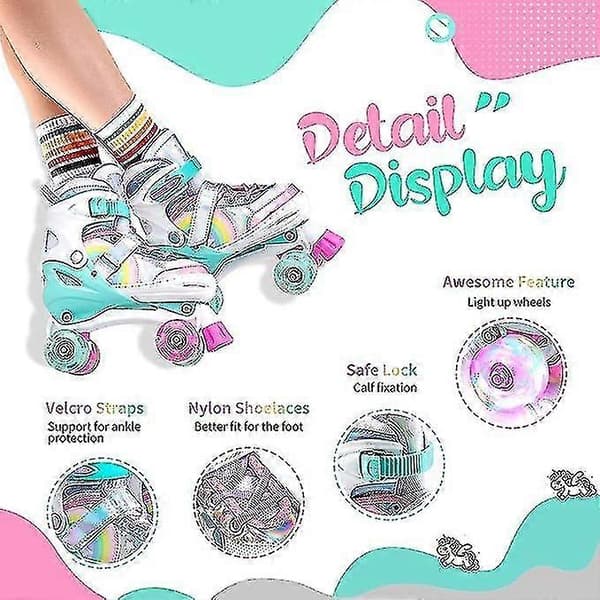 Double-Row Roller Skates Compatible with Children - Complete Set Compatible with Beginners and Children Blue Blue S