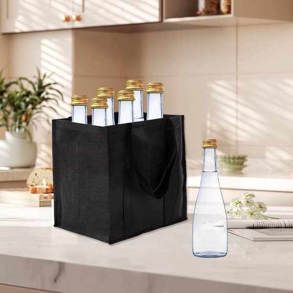 Reusable wine bottle bag with black compartments and handle, 27 x 18 cm