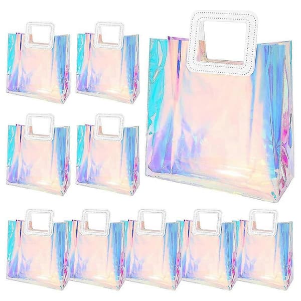 10-pack bröllopsklara väskor, transparenta väskor med kraftigt handtag, PVC-väskor för bröllop Holographic