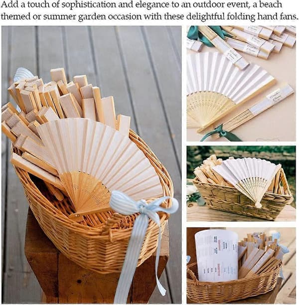 10-pack Handheld Folding Fans - White Bamboo and Wood Handheld Folding Fans