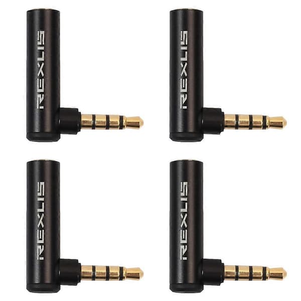 REXLIS 4 stk. 3,5 mm han til hun 90 graders retvinklet adapter lydmikrofonstik stereostikforbindelse Black