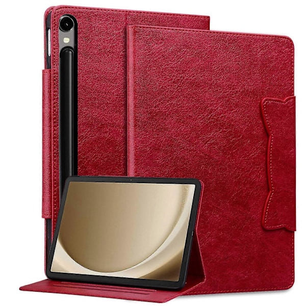 Samsung Galaxy Tab S10 FE+ -kotelo, kissalukko, nahkainen suojakotelo jalustalla Multicolor Red