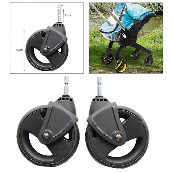 2x Barnevogn Hjul Tilbehør Gummi Barnevogn Reservedeler for Kjæledyrvogn Erstatning Barnevogn Tralle Hjulsett front wheel