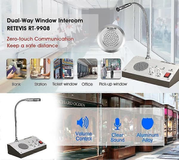 Retevis RT-9908 Tovejs Vinduesintercomsystem Bankdisk Interphone Nul-berøring Til Erhvervsbutik