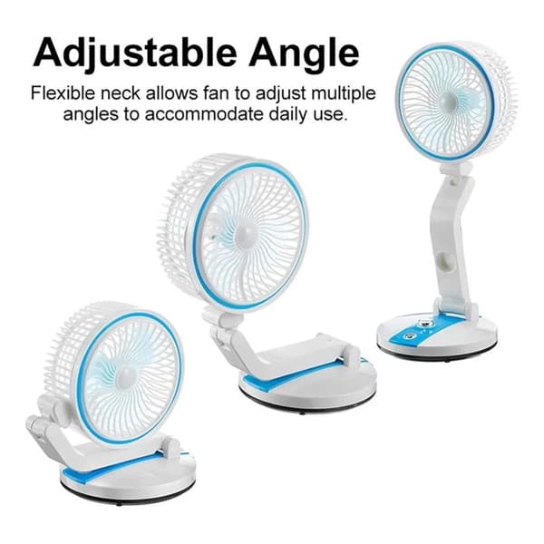 1 sammenklappelig ventilator, USB genopladelig, solpanel, 360° LED-lampe, 80° vinkel, skrivebord.