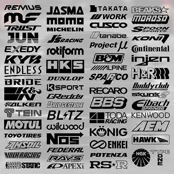 Tilfældige 15 stk. Racing Sponsor Klistermærker og Mærkater Kompatible med JDM EDM Race Turbo Drift Sæt Reflekterende Bil Vandtæt Vinyl Mærkat -61 Stilarter Black 15CM Length