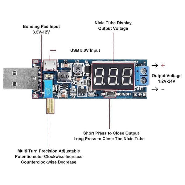 6 stk. USB Buck Boost Converter 3.5V-12V til 1.2V-24V DC-DC Step Up Strømforsyningsmodul Spændingsregulator