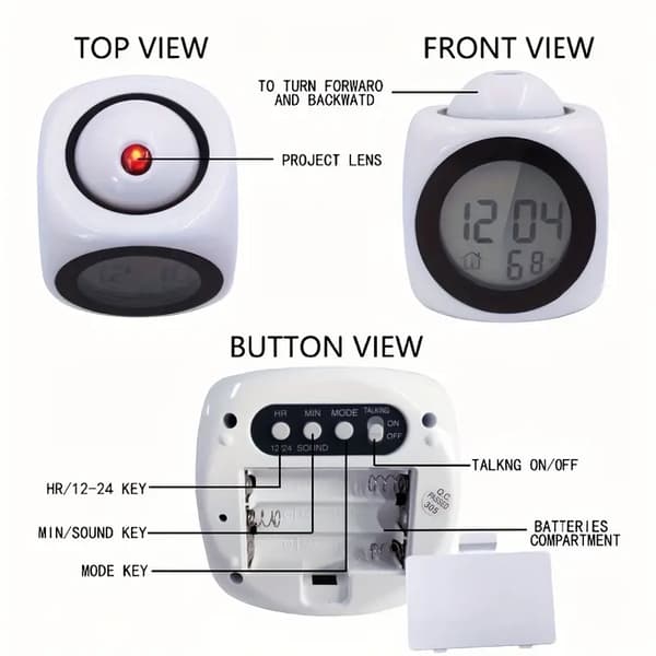 Creative Alarm Clock with Voice Weather Report Function and Projection Clock