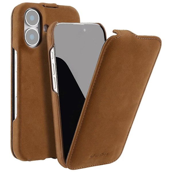 MELKCO Deksel til iPhone 16 Kompatibel med MagSafe Vertikal Flip Ekte Kuskinn + PC Telefondeksel Multicolor Style B